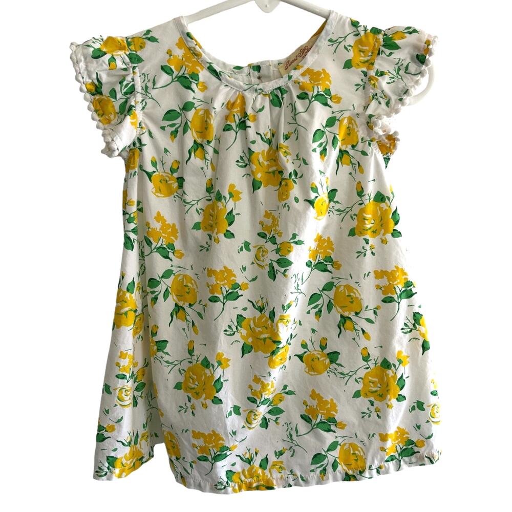 Sweet Magnolia Dress 3T Yellow Green Floral Ruffle Sleeves Lined